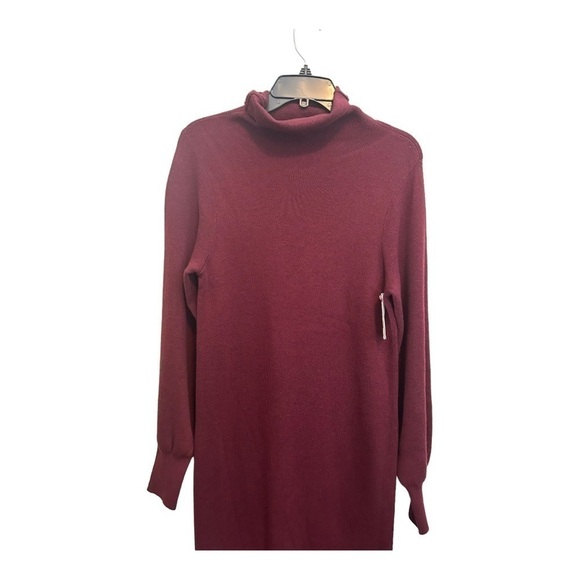 caslon Double Knit Long Sleeve Turtleneck Sweater Dress in wine color - Picture 10 of 14